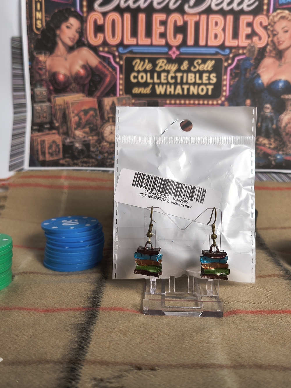 Book Stack Dangle Earrings Retro Library Reader Teacher Novelty Jewelry